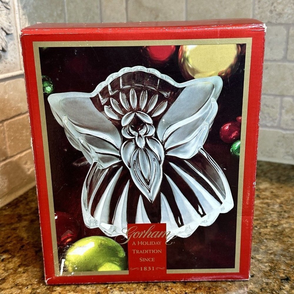 Gorham Crystal‎ Holiday Traditions Angel Of Peace 8.5 Inch Candy Dish NWT Box